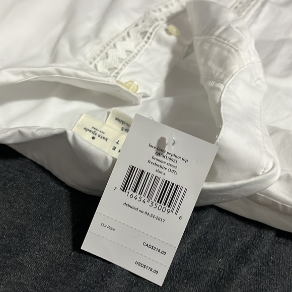 BRAND NEW NEVER WORN kate spade peplum style fancy white button up - Picture 5 of 5